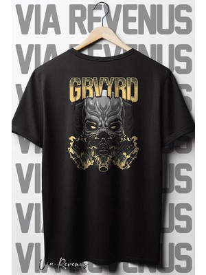  Grvyrd Sırt Baskılı Oversize Geniş Kalıp Bisiklet Yaka Siyah Tshirt