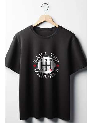  Manuel Vites Baskılı Oversize Geniş Kalıp Unisex Bisiklet Yaka Siyah Tshirt