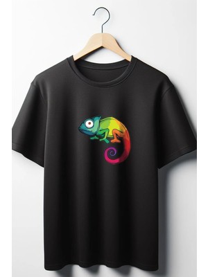  Renkli Bukalemun Oversize Bisiklet Yaka Tshirt