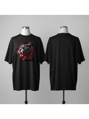  Baskılı Bisiklet Yaka Geniş Kalıp Unisex Tshirt