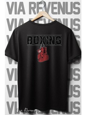  Boxing Sırt Baskılı Bisiklet Yaka Siyah Oversize Geniş Kalıp Tshirt