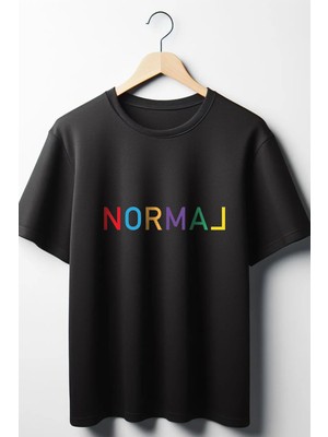  Normal Yazı Baskılı Oversize Geniş Kalıp Unisex Bisiklet Yaka Siyah Tshirt