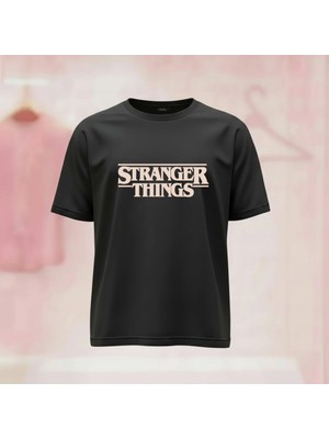  Stranger Things Baskılı Bisiklet Yaka Geniş Kalıp Unisex Tshirt
