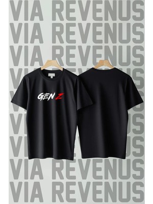  Gen Z / Z Kuşağı Baskılı Bisiklet Yaka Geniş Kalıp Unisex %100 Pamuk Tshirt