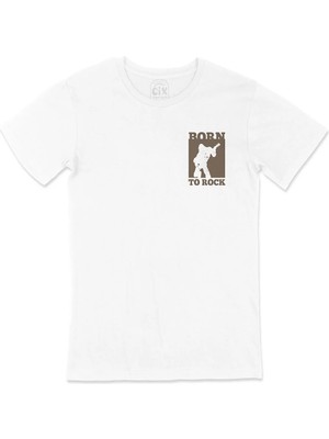  Born To Rock Cep Logo Tasarımlı Beyaz Tişört