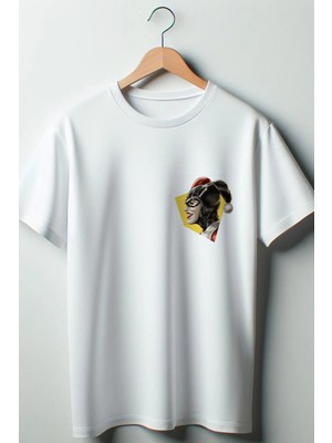  Baskılı Oversize Geniş Kalıp Unisex Bisiklet Yaka Beyaz Tshirt