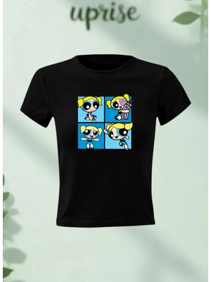  Bubbles Powerpuff Girls Baskılı Pamuklu Likralı Body Tee Crop T-Shirt