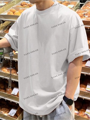  Düz Erkek 1 Baskısız Baskılı Oversize Kalıp Unisex T-Shirt
