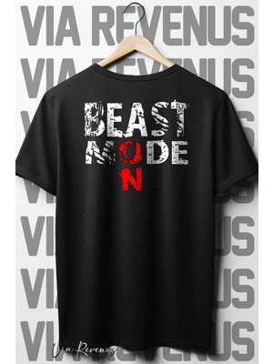  Beast Mode On Sırt Baskılı Bisiklet Yaka Siyah Oversize Geniş Kalıp Tshirt
