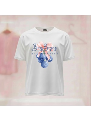  Baskılı Bisiklet Yaka Geniş Kalıp Unisex Tshirt