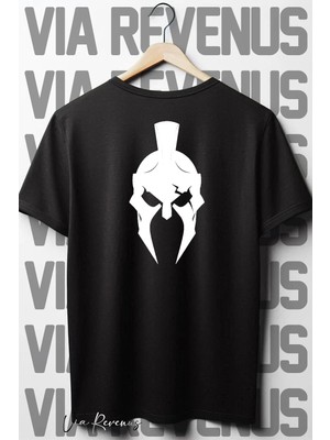  Miğfer Sırt Baskılı Oversize Geniş Kalıp Bisiklet Yaka Siyah Tshirt