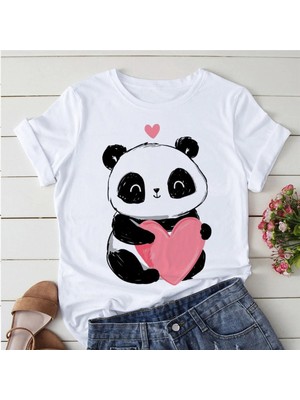  Panda Yoga Baskı Sevimli Kadın T-Shirt MOD59