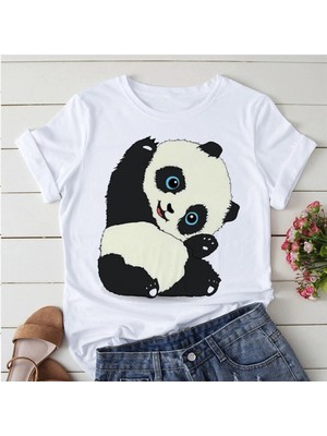  Panda Yoga Baskı Sevimli Kadın T-Shirt MOD64