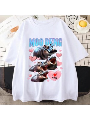  Komik I Love Moo Deng Sevimli Bebek Hippo Sevgilisi Meme T Shirt Erkek Kadın Moda Gotik Rahat