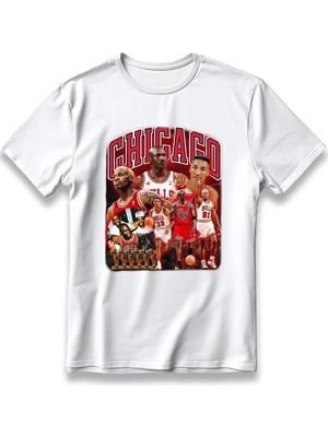  Chicago Basketball Legends Tişört Model Baskılı Oversize Unisex %100 Pamuklu Kalın Kumaşlı T-Shirt