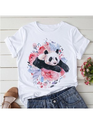  Panda Yoga Baskı Sevimli Kadın T-Shirt MOD71