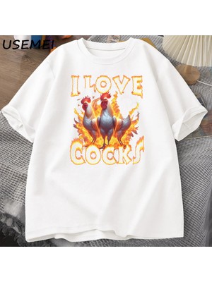  Ben Aşk Cocks Roosters Komik Meme T Shirt Erkekler Kadınlar Komik Grafik T Shrts Çiftçi Tavuk