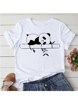  Kırmızı Etiket Galashop Panda Yoga Baskı Sevimli Kadın T-Shirt MOD75 17780