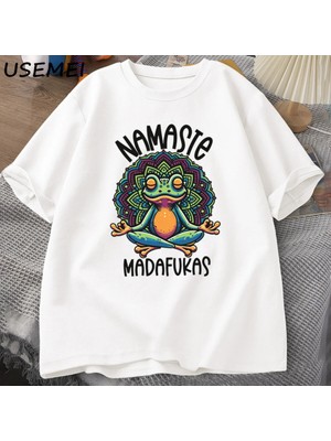  Komik Yoga T Shirt Kurbağa Öz Bakım T-Shirt Pamuk Kısa Kollu Pozitif Cottagecore Namaste Tee 2821