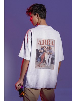  Abba Sırt Baskılı Bisiklet Yaka Pamuklu Oversıze Kalıp Kısa Kollu Unisex Tshırt