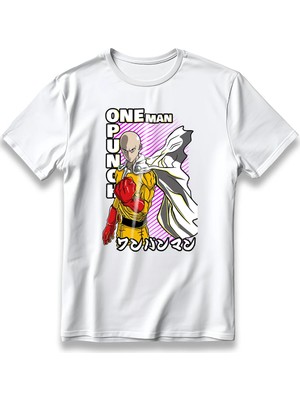 One Punch Man Saitama Anime Model Baskı Tişört Unisex %100 Pamuk Kalın Kumaşlı Manga T-Shirt