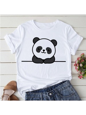  Panda Yoga Baskı Sevimli Kadın T-Shirt MOD65