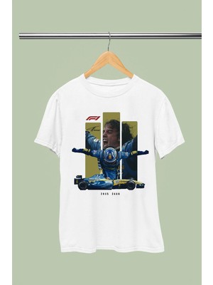  Fernando Alonso Baskılı Pamuklu Kısa Kollu Regular Kalıp F1 Tshırt