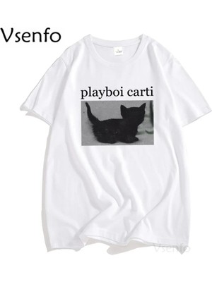  Playboi Carti T-Shirt Hypebeast Vintage 90S Rap Hip Hop T Shirt Pamuk Gevşek Rahat Tshirt Üst