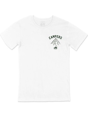  Campers Cep Logo Tasarımlı Beyaz Tişört