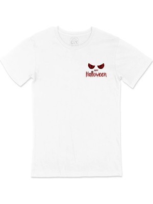  Happy Hallowen Cep Logo Tasarımlı Beyaz Tişört