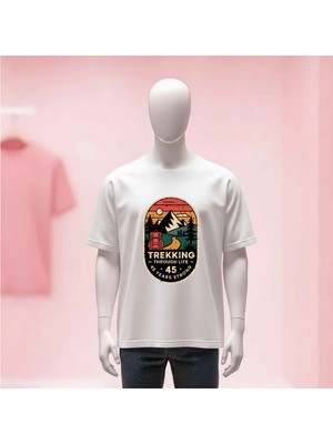  Baskılı Bisiklet Yaka Geniş Kalıp Unisex Tshirt