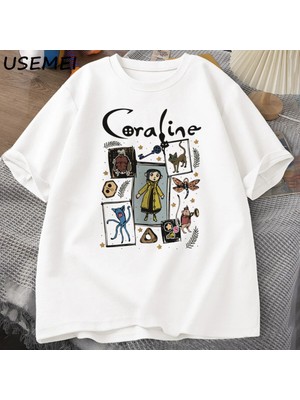  Coraline Cadılar Bayramı T Shirt Kadın Erkek Spooky Vintage Tişört Harajuku Güz Kısa Kollu Ts