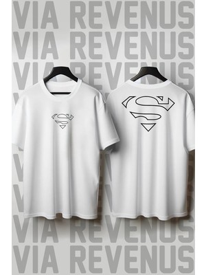  Baskılı Bisiklet Yaka Geniş Kalıp Unisex Tshirt