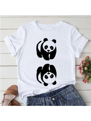  Panda Yoga Baskı Sevimli Kadın T-Shirt MOD67
