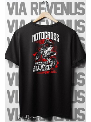  Motocross Sırt Baskılı Oversize Geniş Kalıp Bisiklet Yaka Siyah Tshirt