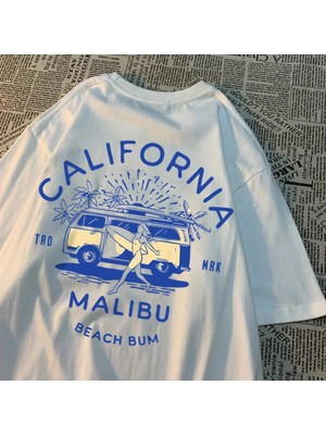  Beyaz California Malibu Plaj Serseri Yaz Yeni Streetweet Çift Tee Elbise T Des