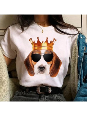  Beyaz Beagle Üst Streetwear Tasarımcı Kıyafetleri Baskı Yuvarlak Boyun