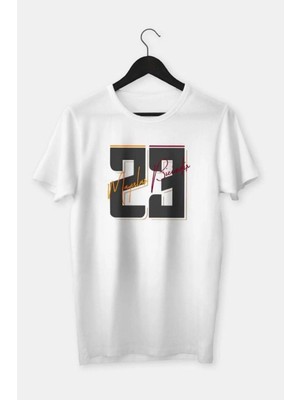  Erkek Beyaz Grande 23 Baskılı Oversize Bisiklet Yaka Tshirt