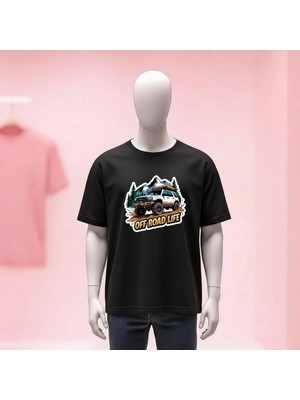  Baskılı Bisiklet Yaka Geniş Kalıp Unisex Tshirt