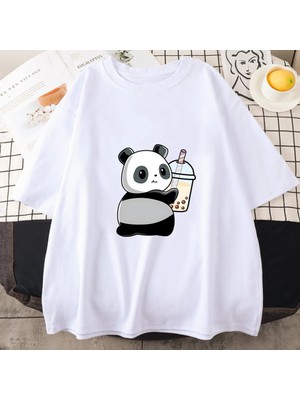  Beyaz Kabarcık Boba Süt Çay Yaz Yeni Sevimli Panda Baskı Düz