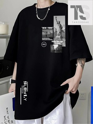  Kod Trend Hypemode Loose Fit Erkek Slogan Grafikli Düşük Omuz Tişört