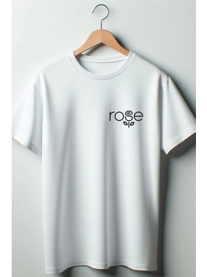  Rose Yazı Baskılı Oversize Geniş Kalıp Unisex Bisiklet Yaka Beyaz Tshirt