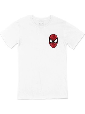  Spiderman Maske Cep Logo Tasarımlı Beyaz Tişört