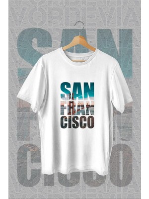  San Francisco Baskılı Beyaz Oversize T-Shirt