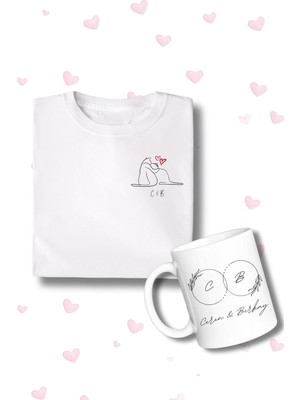  Isme Özel Unisex Tişört ve Kupa Seti Sevgililer Günü Özel Baskılı Set