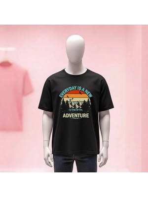  Baskılı Bisiklet Yaka Geniş Kalıp Unisex Tshirt