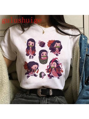  Kırmızı Etiket Galashop Kimetsu No Yaiba Komik Karikatür T-Shirt MOD28 17946