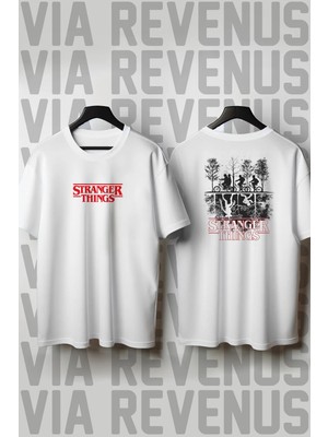  Stranger Things Baskılı Bisiklet Yaka Geniş Kalıp Unisex Tshirt