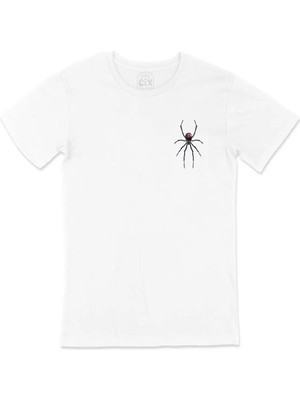  Black Widow Gerçek Örümcek Cep Logo Tasarımlı Beyaz Tişört