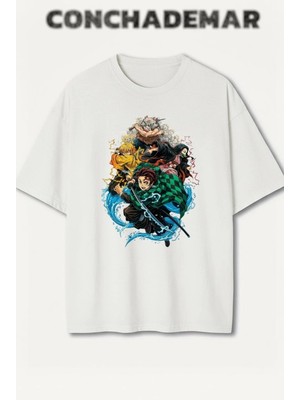  Demon Slayer Baskılı Renkli Oversize Tişört Baskılı Premium Oversize Pamuklu T-Shirt